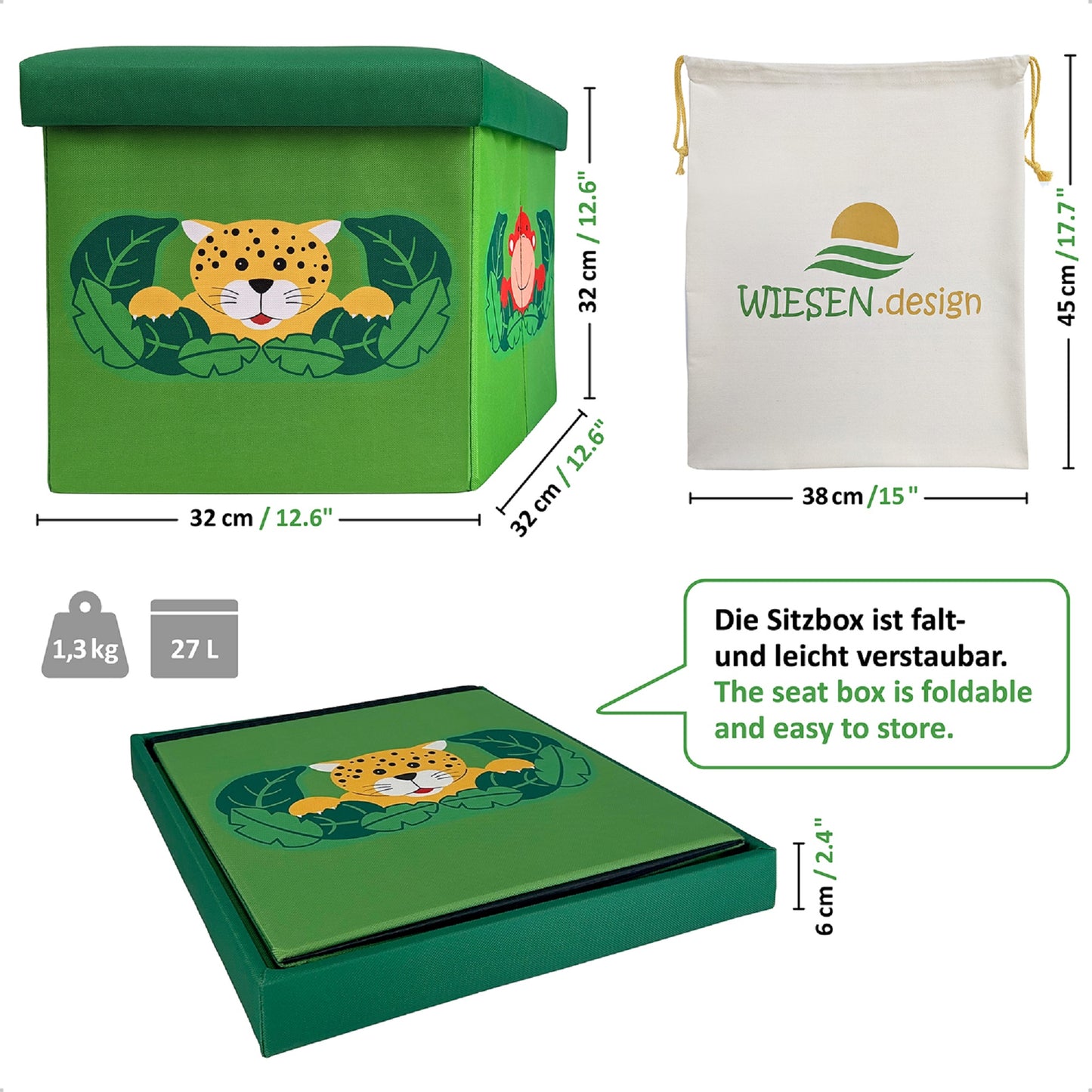 Spielzeugbox DSCHUNGEL 33L -belastbar bis 150 kg- passend für Kallax-Regal