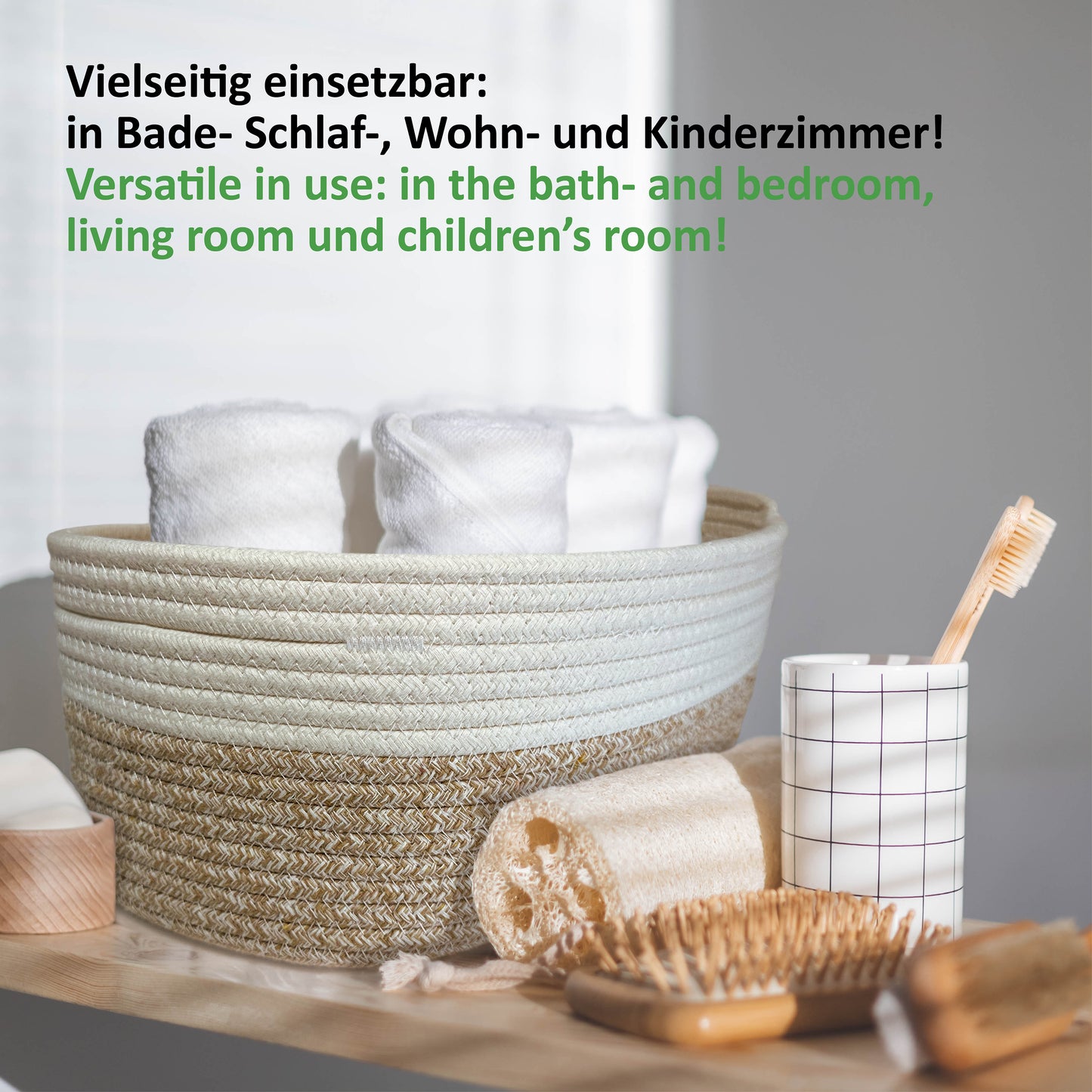 XXXL Korb Set MIRA (5 Körbe - gesamt 50L) Hellbraun/Weiß aus 100% Baumwolle - Handgemacht und Pflegeleicht