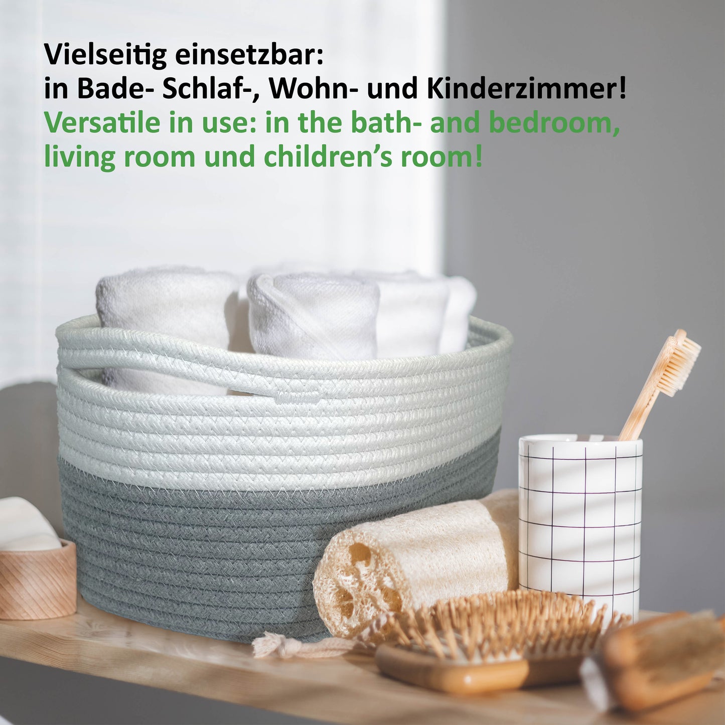 XXXL Korb Set MIRA (5 Körbe - gesamt 50L) Grau/Weiß aus 100% Baumwolle - Handgemacht und Pflegeleicht