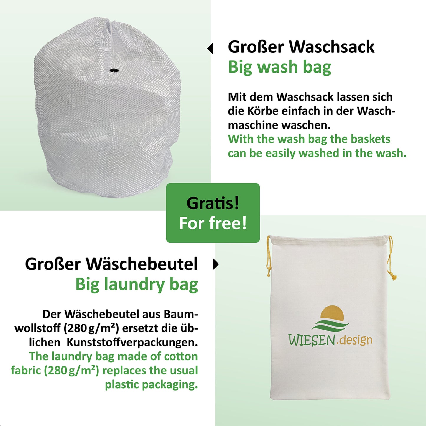 Wäschekorb BEN Ø41xH46 cm Hellbraun/Weiß/61L aus 100% Baumwolle - Handgemacht und Pflegeleicht