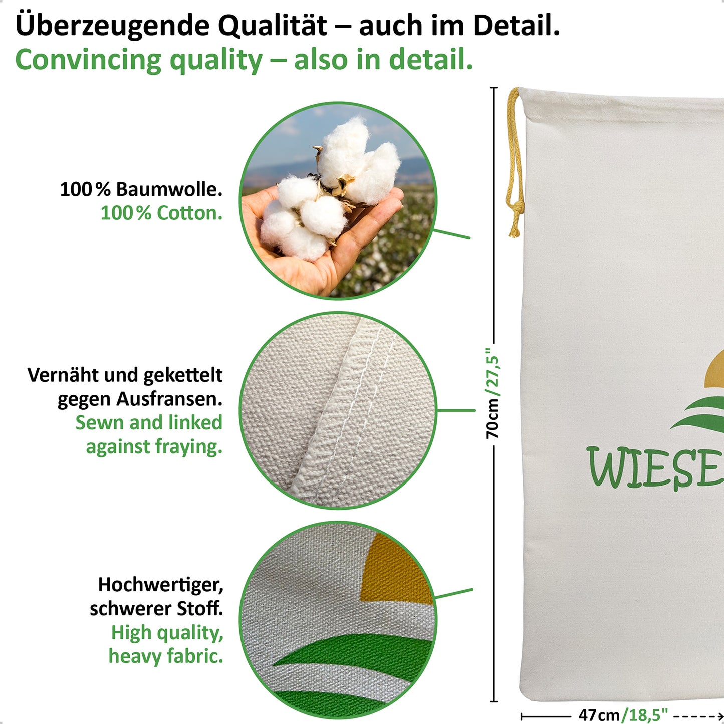 Premium-Baumwollbeutel, B47xH70cm, einzigartig in 280 g/m² schwerer Baumwolle