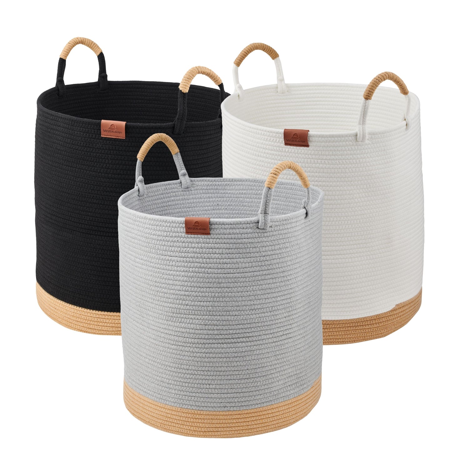 Laundry basket JUNA Ø46xH48 cm Grey/80L made of 100% cotton - Handmade and easy to care for