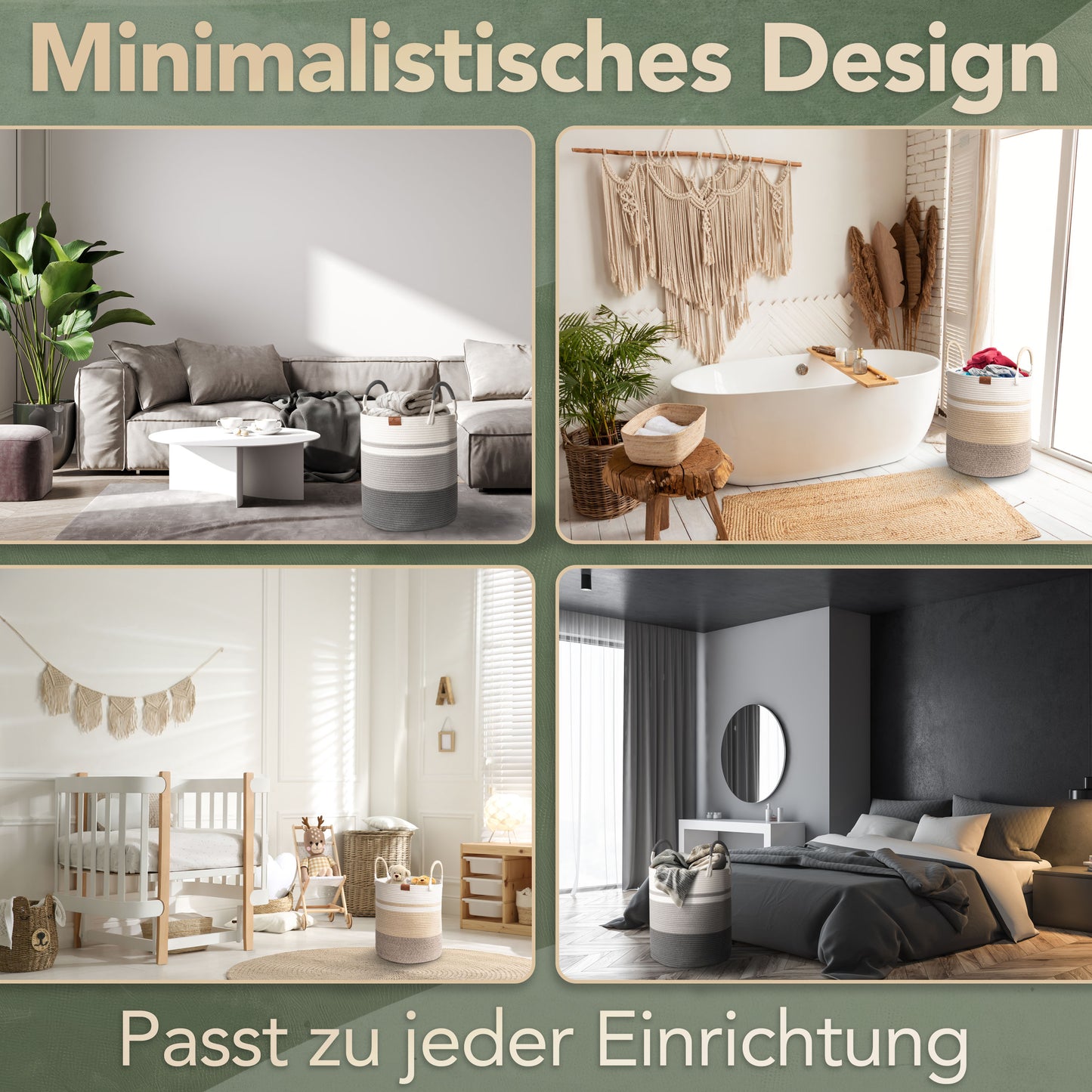 Wäschekorb EMILIA Ø41xH46 cm Braun/Weiß/61L aus 100% Baumwolle - Handgemacht und Pflegeleicht