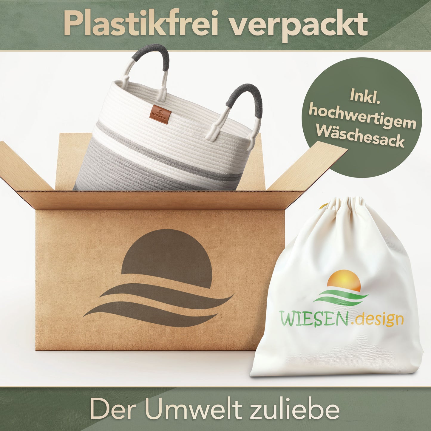 Wäschekorb EMILIA Ø46xH48 cm Grau/Weiß/80L aus 100% Baumwolle - Handgemacht und Pflegeleicht