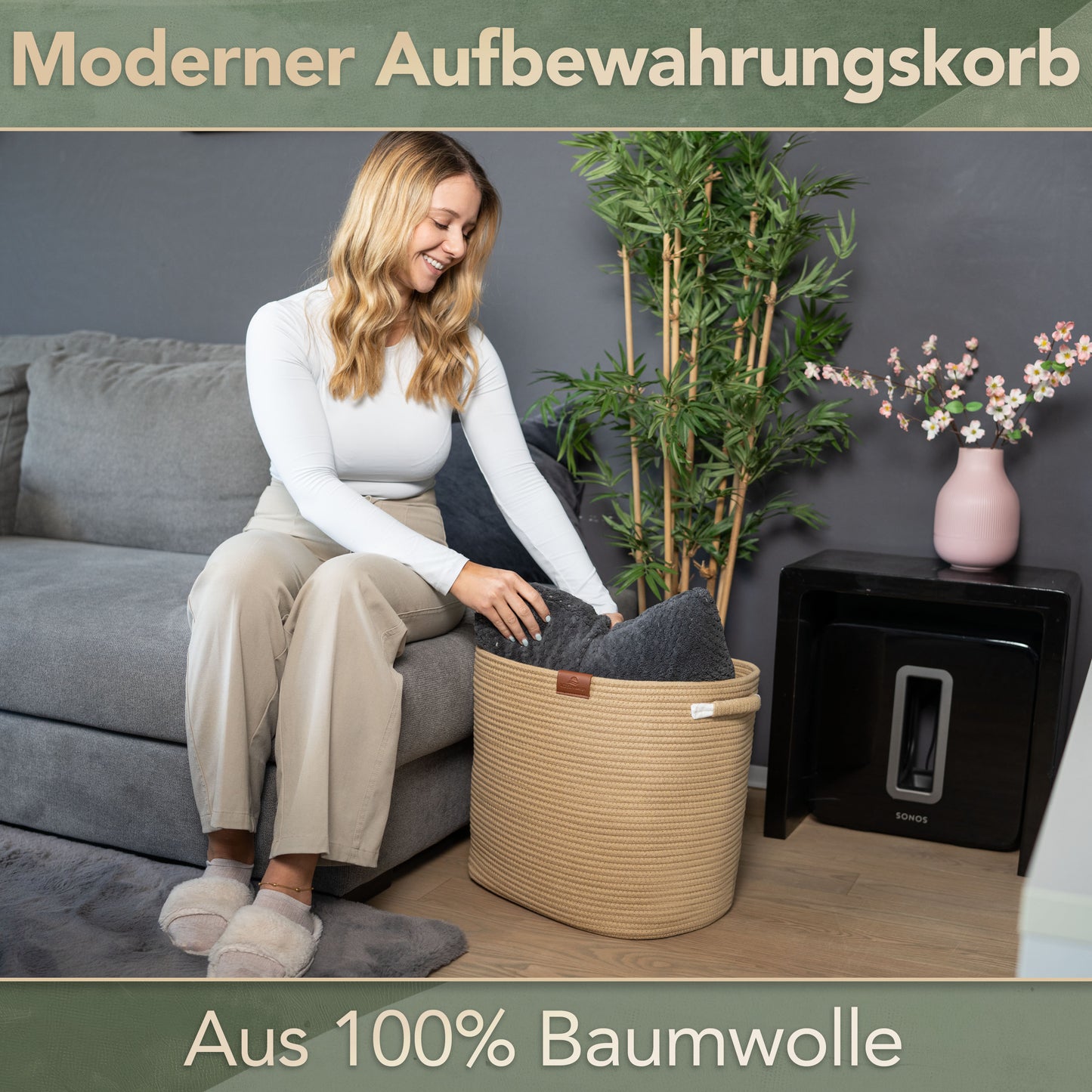 Wäschekorb Matteo Braun 48L aus 100% Baumwolle - Handgemacht und Pflegeleicht