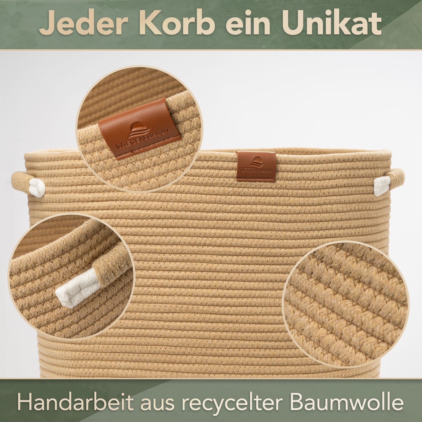 Wäschekorb Matteo Braun 48L aus 100% Baumwolle - Handgemacht und Pflegeleicht