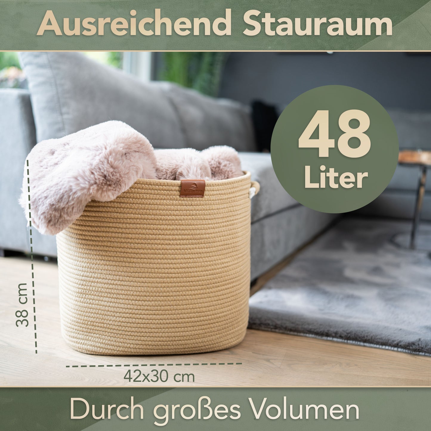 Wäschekorb Matteo Braun 48L aus 100% Baumwolle - Handgemacht und Pflegeleicht