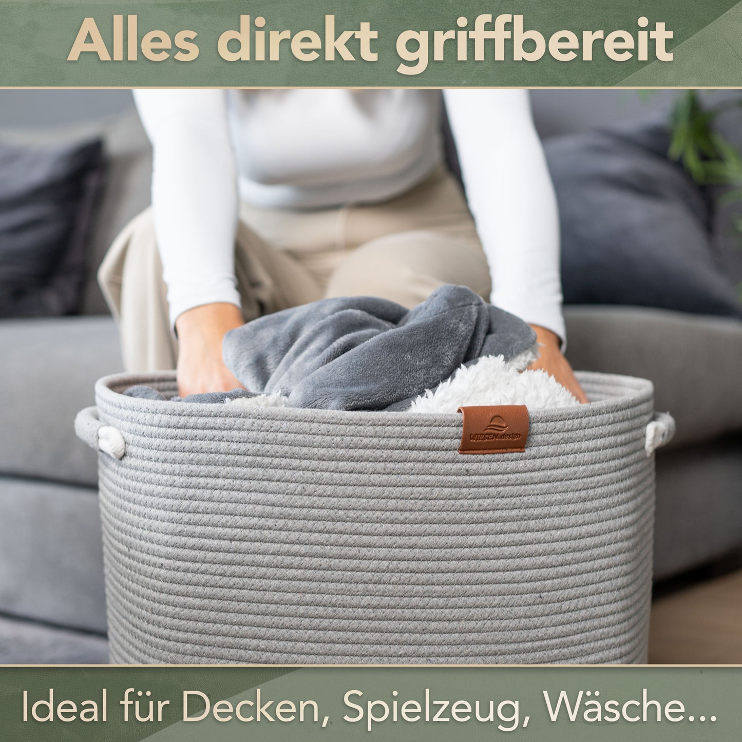 Wäschekorb Matteo Grau 48L aus 100% Baumwolle - Handgemacht und Pflegeleicht