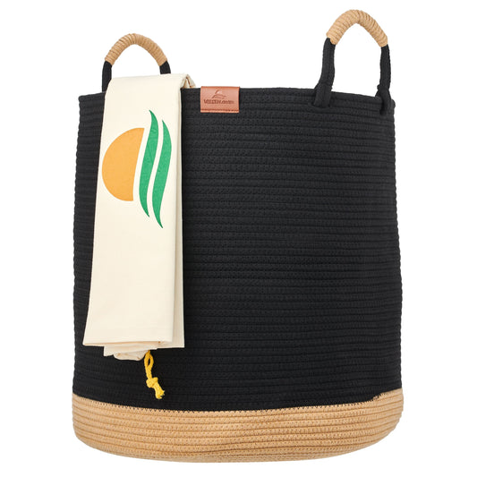 Cesto portabiancheria JUNA Ø41xH46 cm Nero/61L in 100% cotone - Fatto a mano e facile da pulire