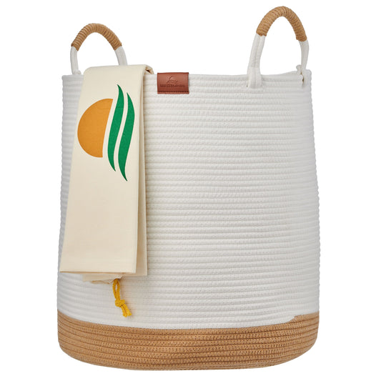 Cesto portabiancheria JUNA Ø41xH46 cm Bianco/61L in 100% cotone - Fatto a mano e facile da pulire