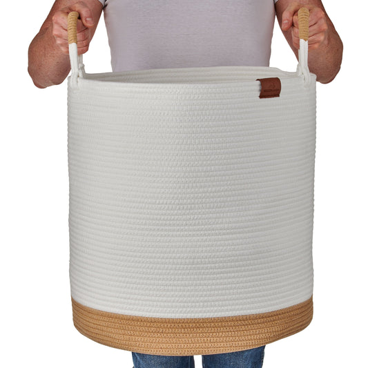 Cesto portabiancheria JUNA Ø46xH48 cm Bianco/80L in 100% cotone - Fatto a mano e facile da pulire