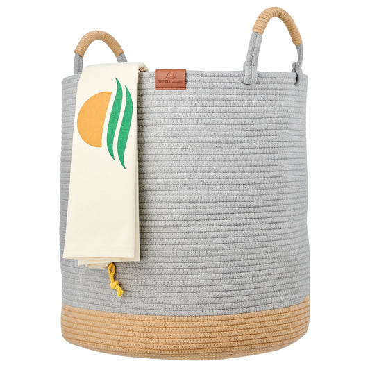 Cesto portabiancheria JUNA Ø41xH46 cm Grigio/61L in 100% cotone - Fatto a mano e facile da pulire