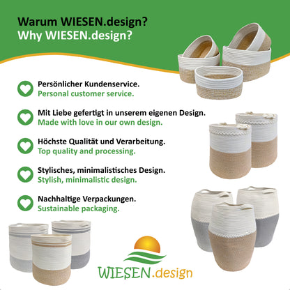 Wäschekorb KNUT Ø46xH48 cm Hellbraun/Weiß/80L aus 100% Baumwolle - Handgemacht und Pflegeleicht