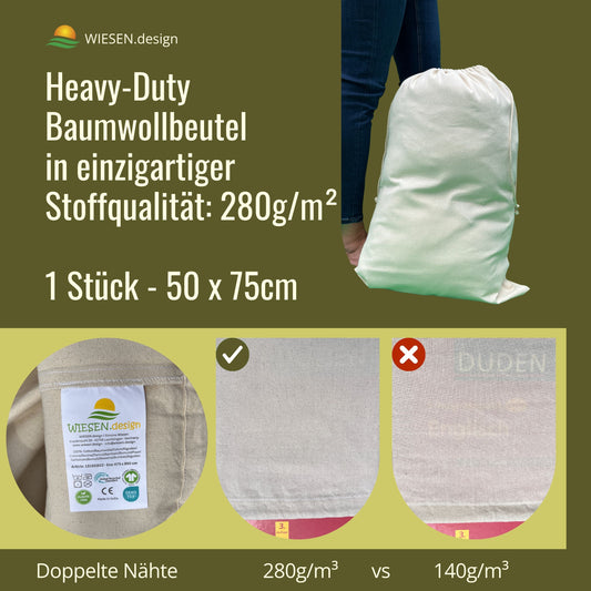 Wäschesack - 280 g/m² OEKO-TEX® zertifizierte Heavy-Duty Baumwolle, 50x75 cm - 1 St. Wäschebeutel, Laundry bag, Wäschebeutel Reise