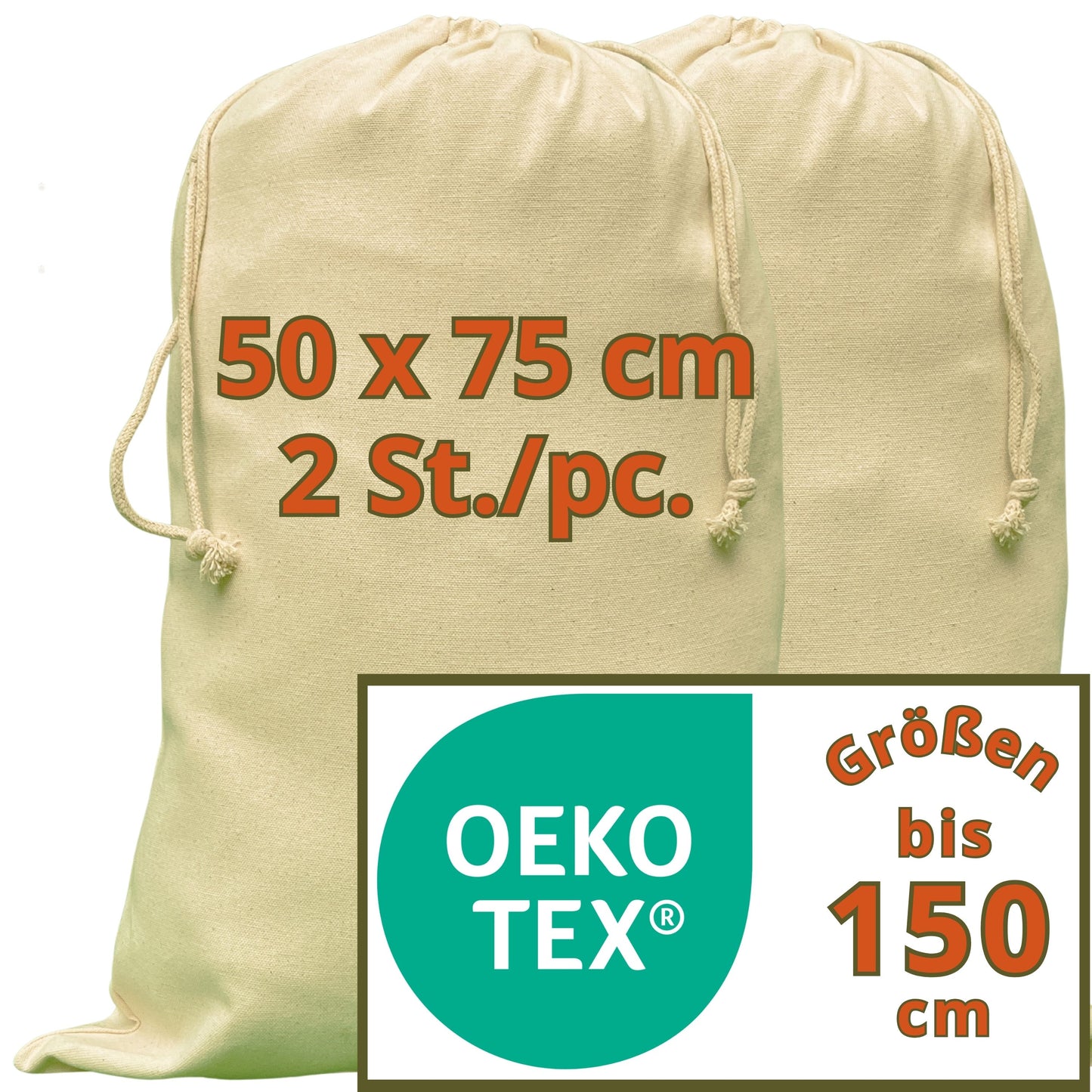 Sacco portabiancheria - Cotone Heavy-Duty da 280 g/m² certificato OEKO-TEX®, 50x75 cm - 2 pezzi, sacchi portabiancheria, laundry bag, sacco portabiancheria da viaggio