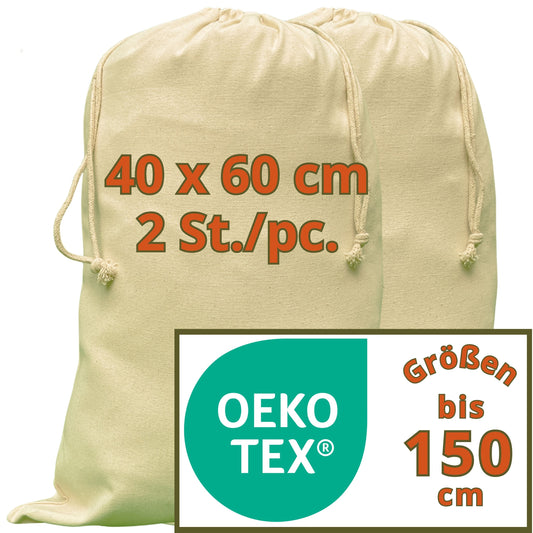 Cotton bags - 280 gsm OEKO-TEX® certified heavy-duty cotton, 40x60 cm - 2 pcs gift bags, fabric bags with drawstring, packing bags
