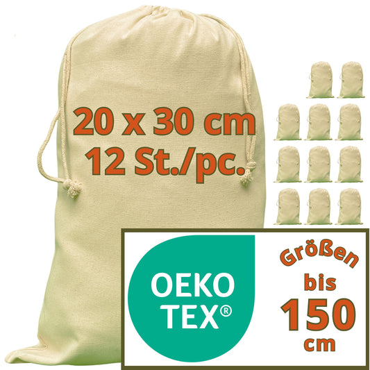 Pouch - 280 g/m² OEKO-TEX® certified heavy-duty cotton, 20x30 cm - 12 pcs. Fabric bags with drawstring, plotter blanks, gift bags