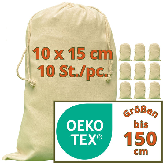 Cotton Bags - 280 gsm OEKO-TEX® certified heavy-duty cotton, 10x15 cm - 10 pcs. bags, bags for filling, small fabric bags