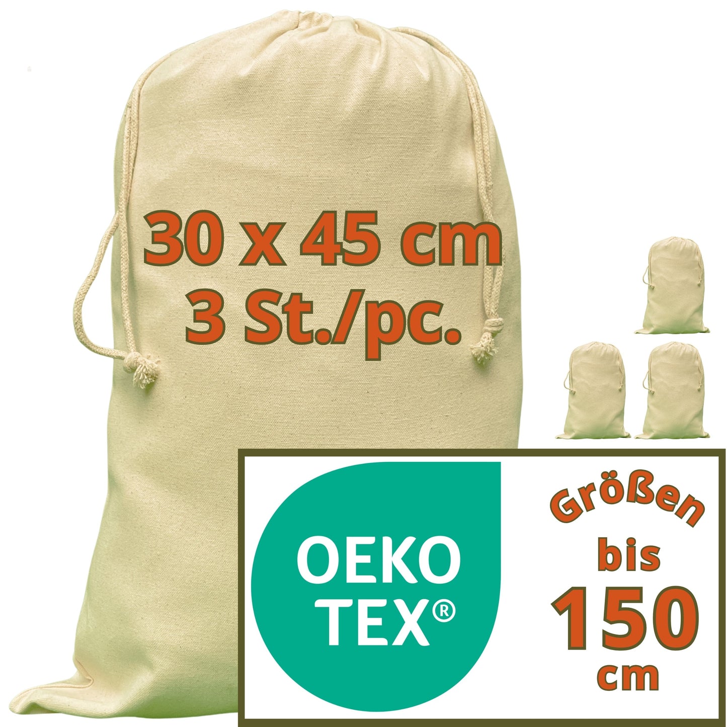Sacchetti per il pane - Cotone resistente 280 g/m² certificato OEKO-TEX®, 30x45 cm - 3 pz. Sacchetti in stoffa da dipingere, sacchetti per il pane per mantenerlo fresco
