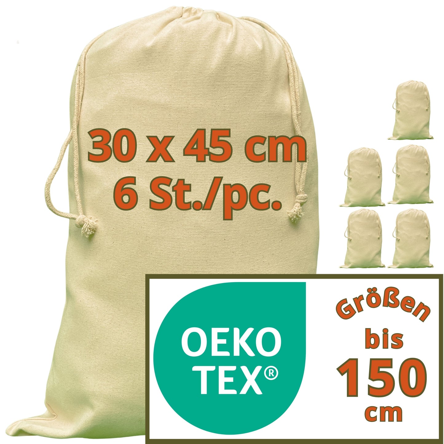 Shoe bags - 280 g/m² OEKO-TEX® certified heavy-duty cotton, 30x45 cm - 6 pc. shoe bags travel, cotton pouches for filling