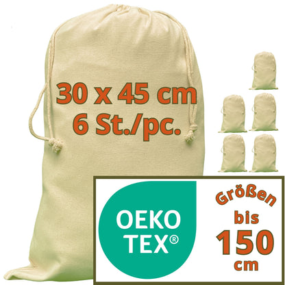 Shoe bags - 280 g/m² OEKO-TEX® certified heavy-duty cotton, 30x45 cm - 6 pc. shoe bags travel, cotton pouches for filling