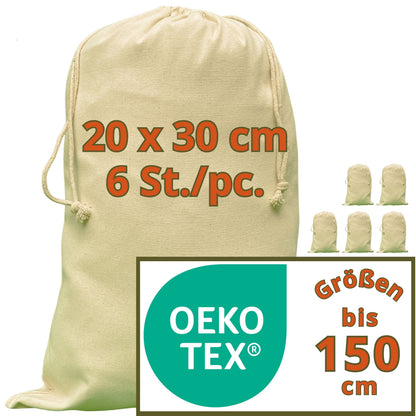 Bustine in tessuto - cotone Heavy-Duty da 280 g/m² certificato OEKO-TEX®, 20x30 cm - 6 pz. Sacchetti in tessuto piccoli, borse regalo, grezzi per la stampa