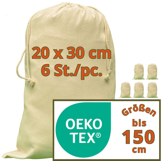 Fabric bags - 280 g/m² OEKO-TEX® certified heavy-duty cotton, 20x30 cm - 6 pcs. Small fabric bags, gift bags, blanks for plotting