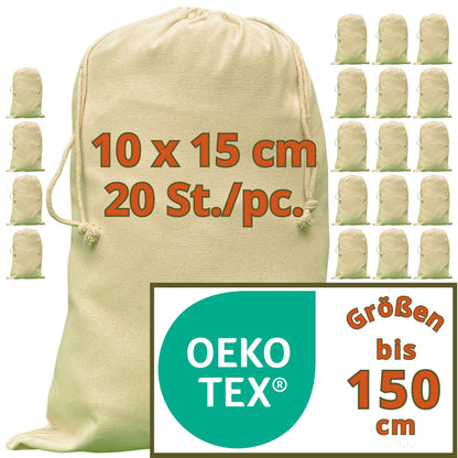 Sacchetti di stoffa - Cotone robusto certificato OEKO-TEX® da 280 g/m², 10x15 cm - 20 pz. Sacchetti piccoli, bustine da dipingere, piccoli sacchetti di stoffa