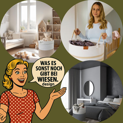 Wäschekorb JUNA Ø46xH48 cm Schwarz/80L aus 100% Baumwolle - Handgemacht und Pflegeleicht