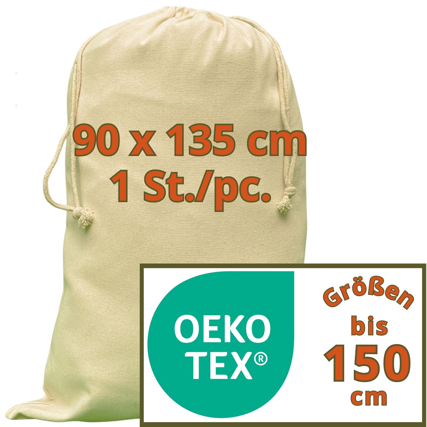 Aufbewahrungssack - 280 g/m² OEKO-TEX® zertifizierte Heavy-Duty Baumwolle, 90x135 cm - 1 St. Wäsche Sack, Säcke für Nüsse, Wäschesack XXL