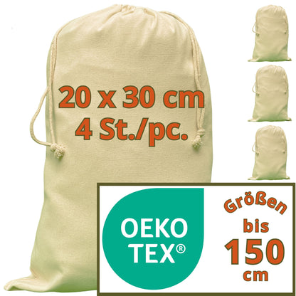 Stoffbeutel - 280 g/m² OEKO-TEX® zertifizierte Heavy-Duty Baumwolle, 20x30 cm - 4 St. Kleine Stoffsäckchen, Gift bags, Rohlinge zum beplotten
