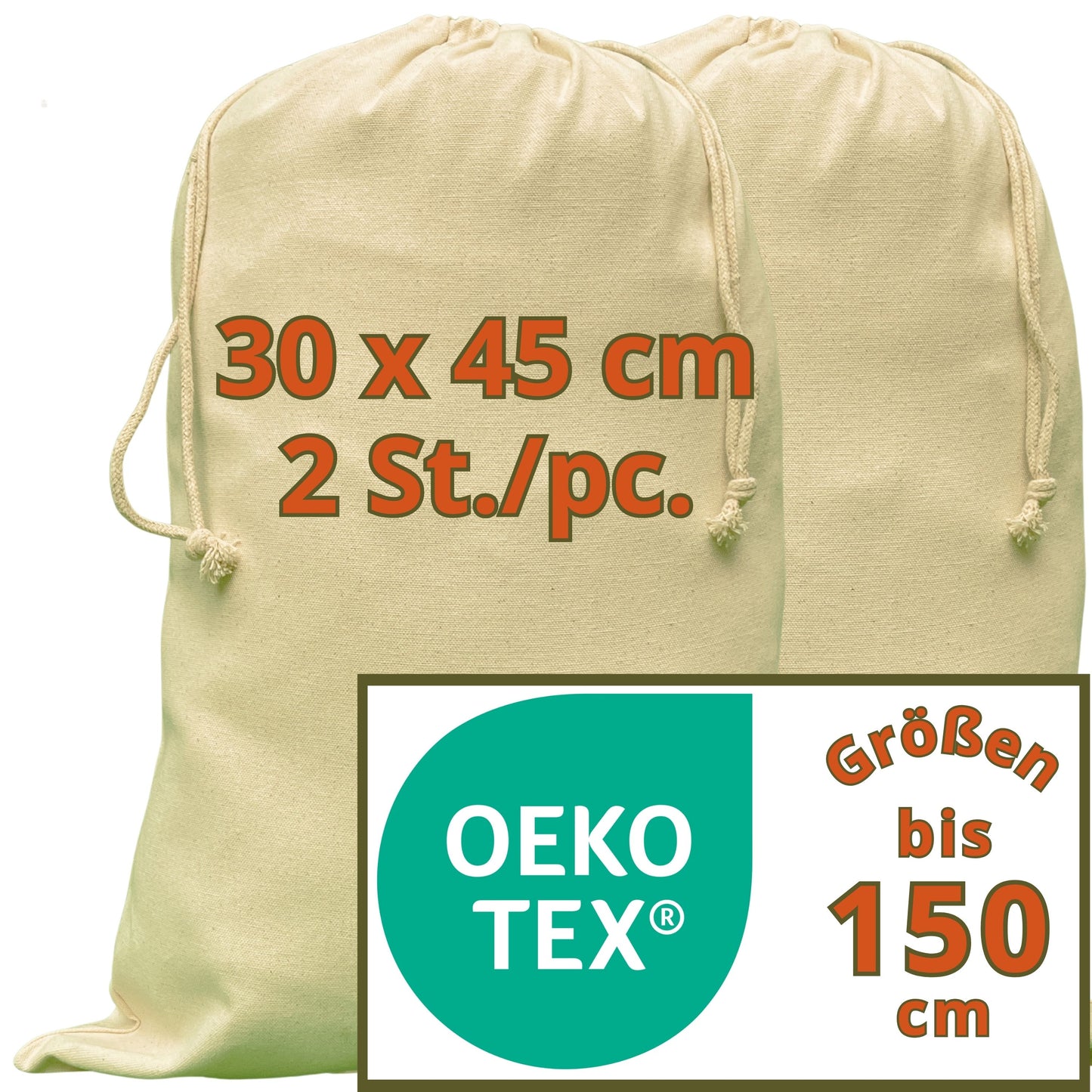 Brotbeutel - 280 g/m² OEKO-TEX® zertifizierte Heavy-Duty Baumwolle, 30x45 cm - 2 St. Stoffbeutel zum bemalen, Brotsack zum frischhalten