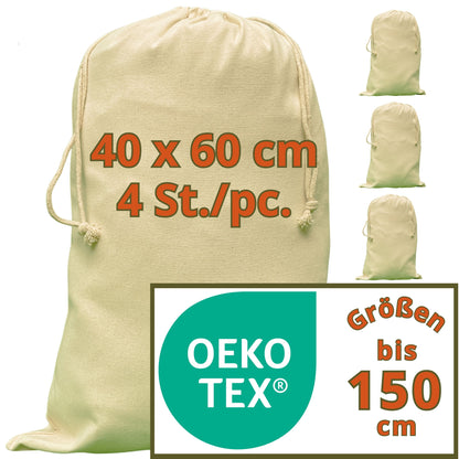 Spielzeugsack - 280 g/m² OEKO-TEX® zertifizierte Heavy-Duty Baumwolle, 40x60 cm - 4 St. Geschenktaschen mit Kordelzug, Shoe bag, Reisebeutel