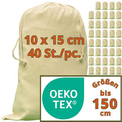 Stoffsäckchen - 280 g/m² OEKO-TEX® zertifizierte Heavy-Duty Baumwolle, 10x15 cm - 40 St. Kleine Säckchen, Beutel zum Bemalen, kleine Stoffbeutel