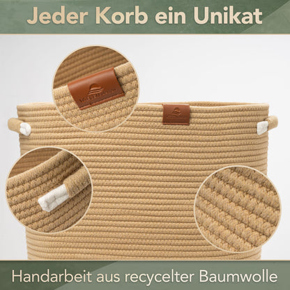 Wäschekorb Matteo Braun 48L aus 100% Baumwolle - Handgemacht und Pflegeleicht