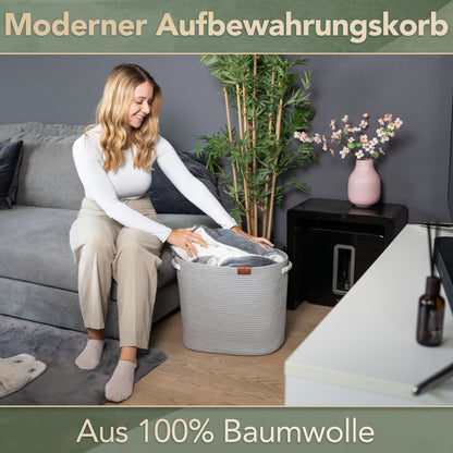 Wäschekorb Matteo Grau 48L aus 100% Baumwolle - Handgemacht und Pflegeleicht
