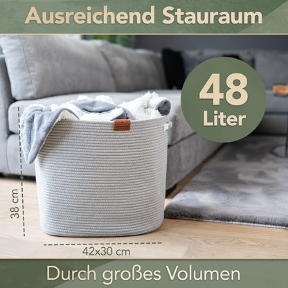 Wäschekorb Matteo Grau 48L aus 100% Baumwolle - Handgemacht und Pflegeleicht
